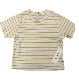 AMO Classic Boxy Cropped Striped Babe Tee Yellow White, size XS